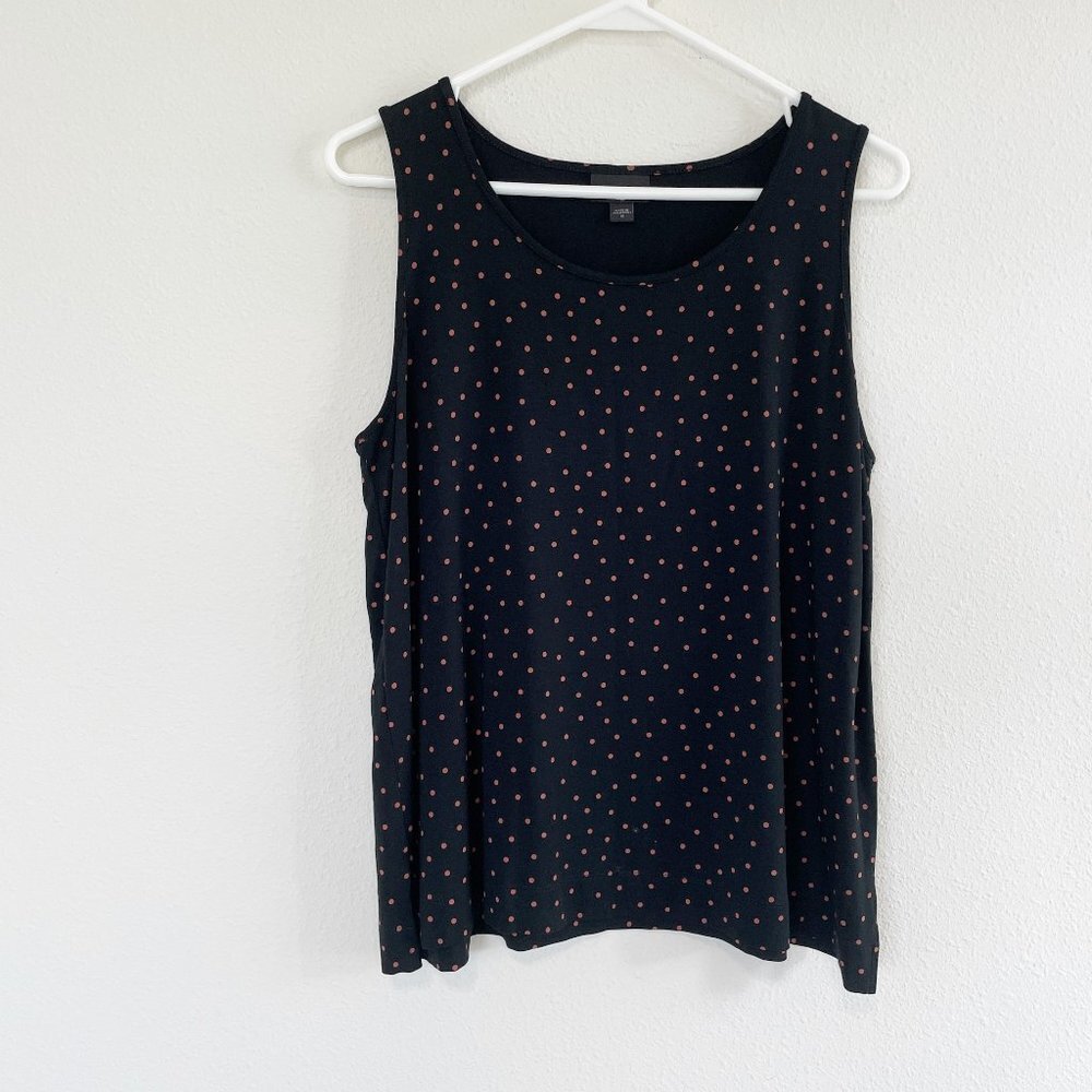 J Jill Wearever Collection Tank Top Size M Black Orange Polka Dot Sleeveless
